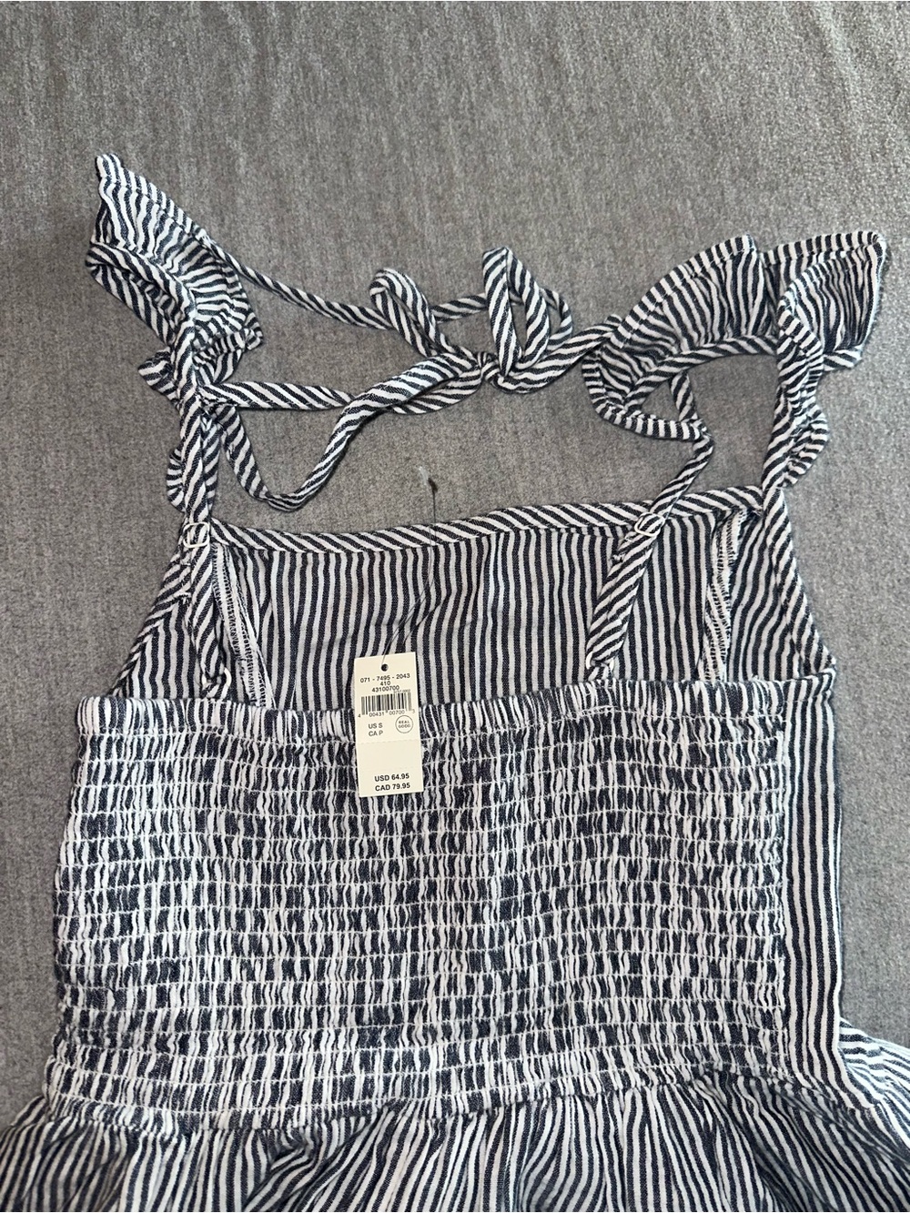 Aerie Blue and White Pinstripe Midi Dress with Ruffle Straps - Picture 5 of 6